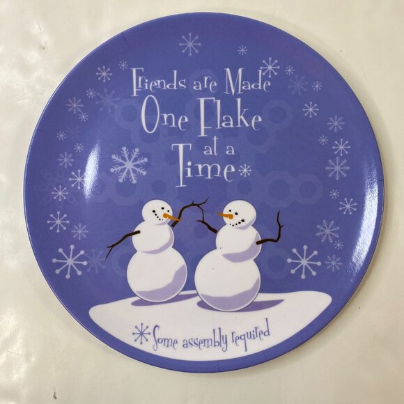Set Of 3 Melamine Snowman "Friends Are Made One Flake At A Time" 9.75" Plates - Picture 2 of 5